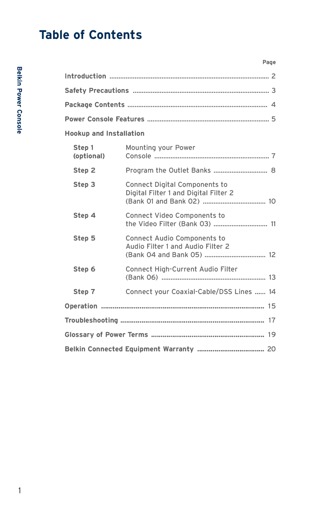 Belkin AP41300fc12-BLK user manual Table of Contents 