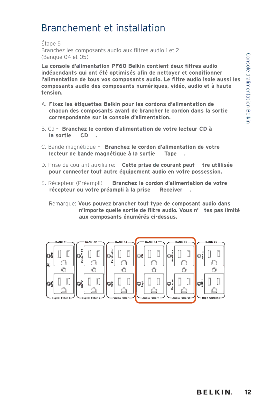 Belkin AP41300fc12-BLK user manual Console dalimentation Belkin 