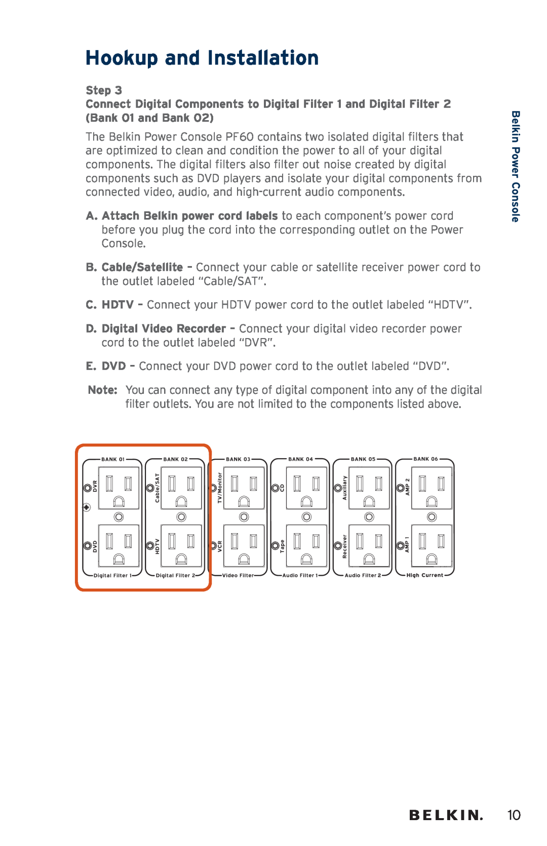 Belkin AP41300fc12-BLK user manual Step, Hookup and Installation, Belkin Power Console 