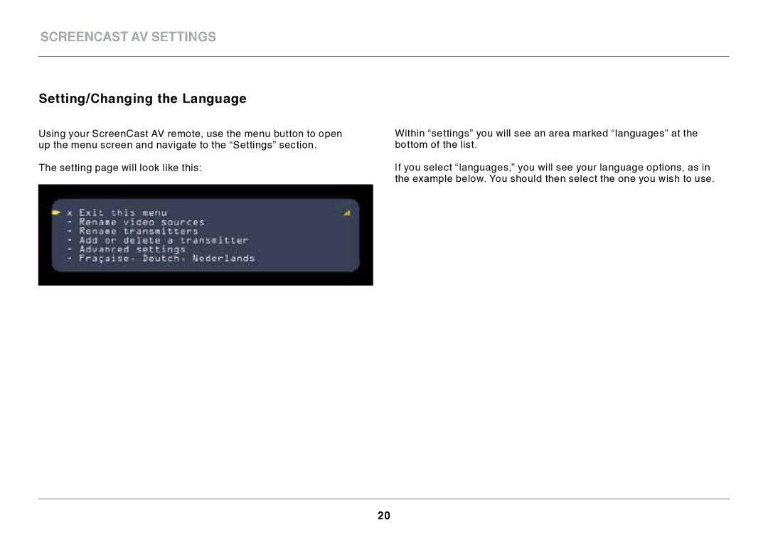 Belkin AV4 user manual Setting/Changing the Language 