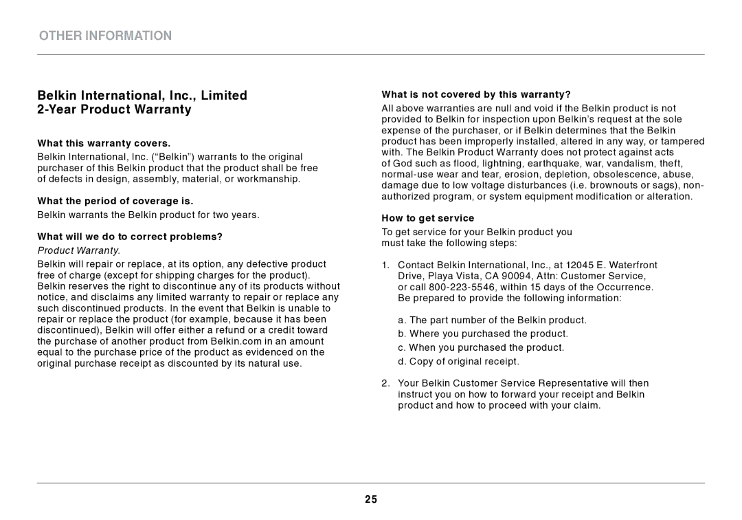 Belkin AV4 user manual Other Information 