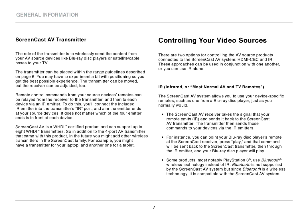 Belkin AV4 user manual ScreenCast AV Transmitter, IR Infrared, or Most Normal AV and TV Remotes 