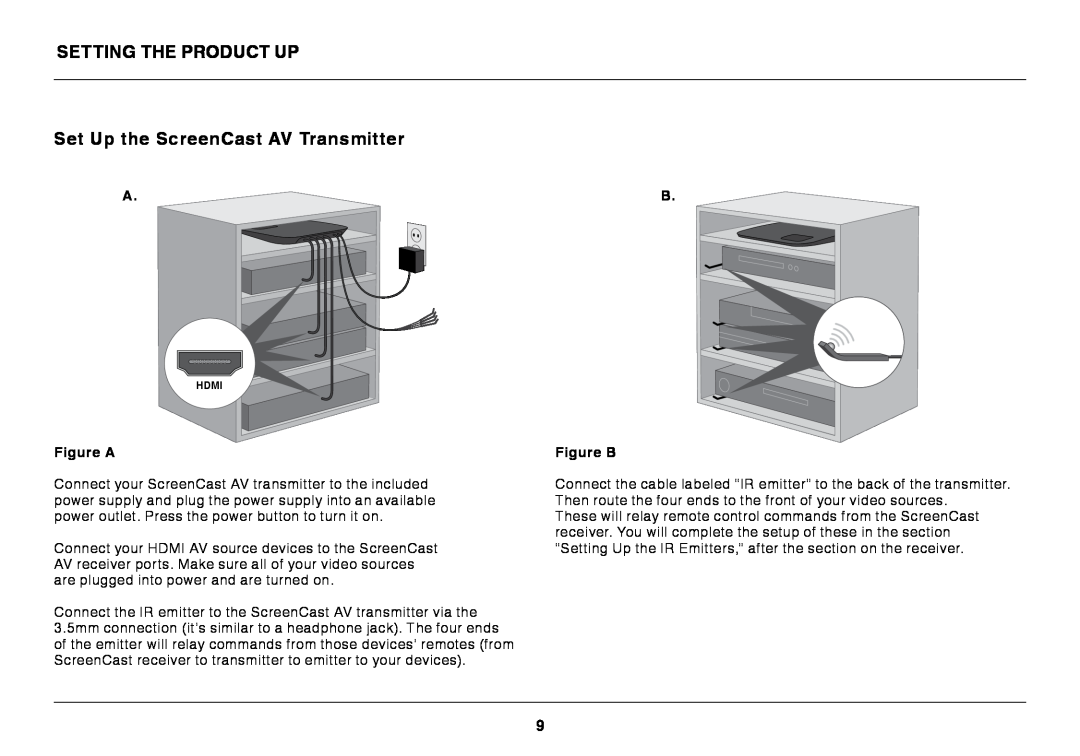 Belkin AV4 user manual Setting the Product Up, Set Up the ScreenCast AV Transmitter, Figure A, B Figure B 