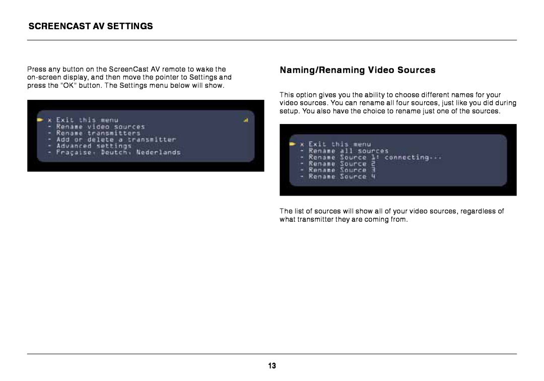 Belkin AV4 user manual ScreenCast AV Settings, Naming/Renaming Video Sources 