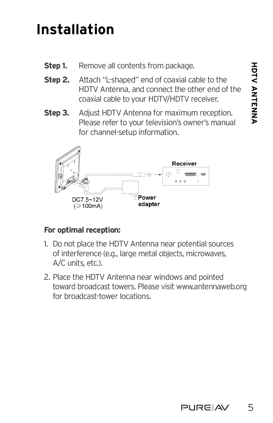 Belkin AV48001 user manual Installation, For optimal reception 