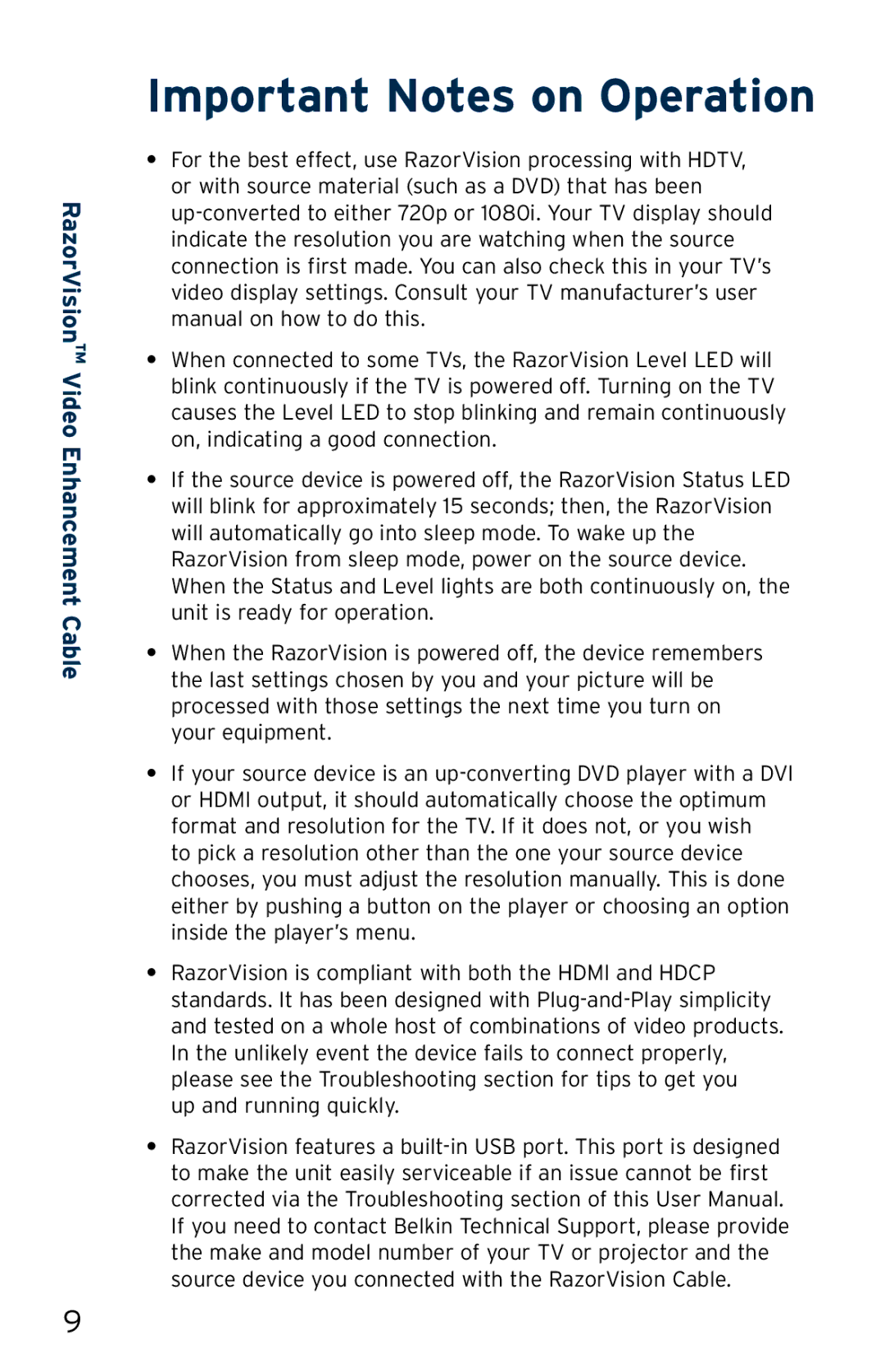 Belkin AV61400-08, AV62400-16, AV62400-08, AV62300-16, AV62300-08, AV61400-16 user manual Important Notes on Operation 