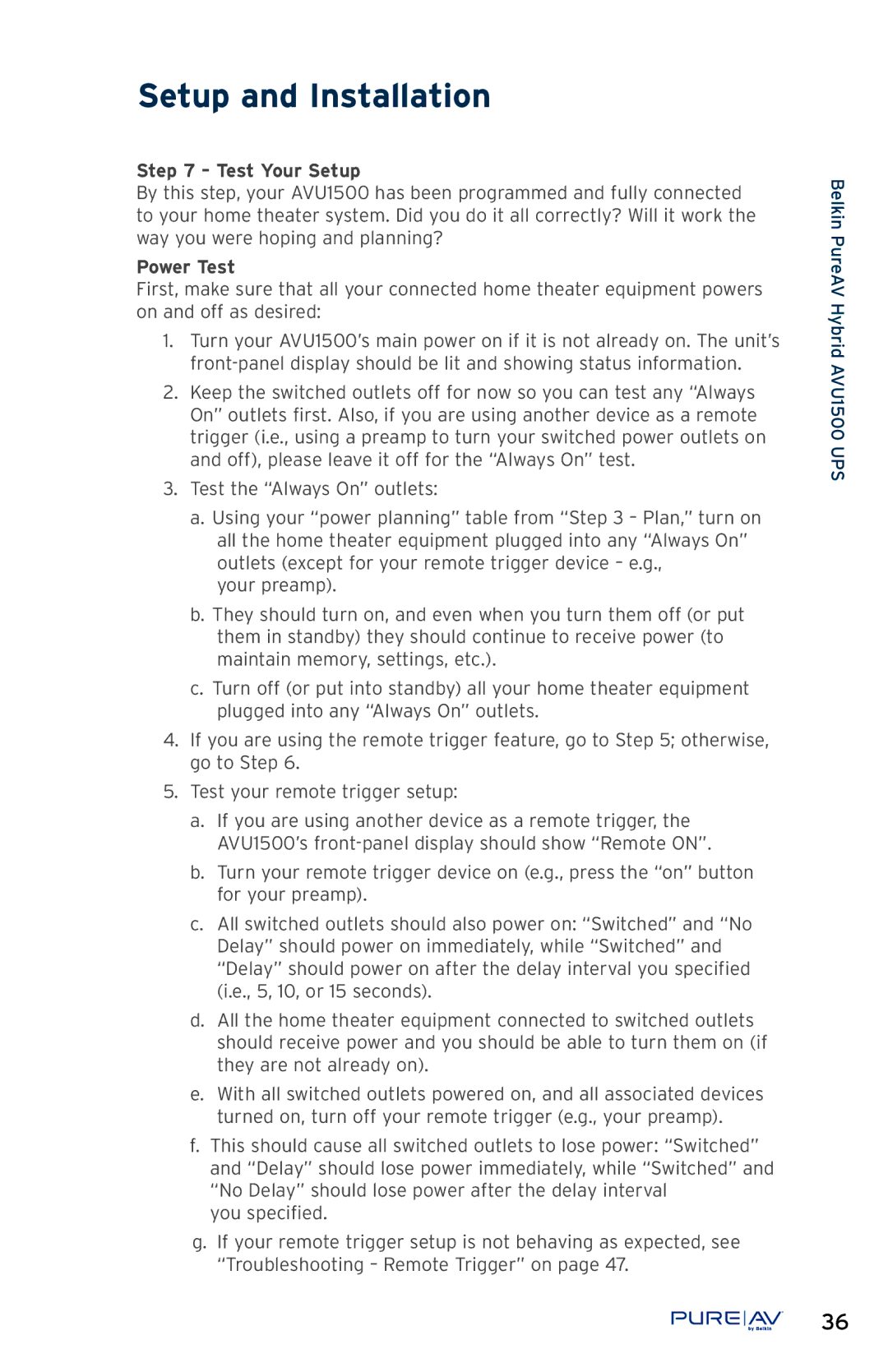 Belkin AP51300fc10-BLK, AVU1500 user manual Test Your Setup, Power Test 