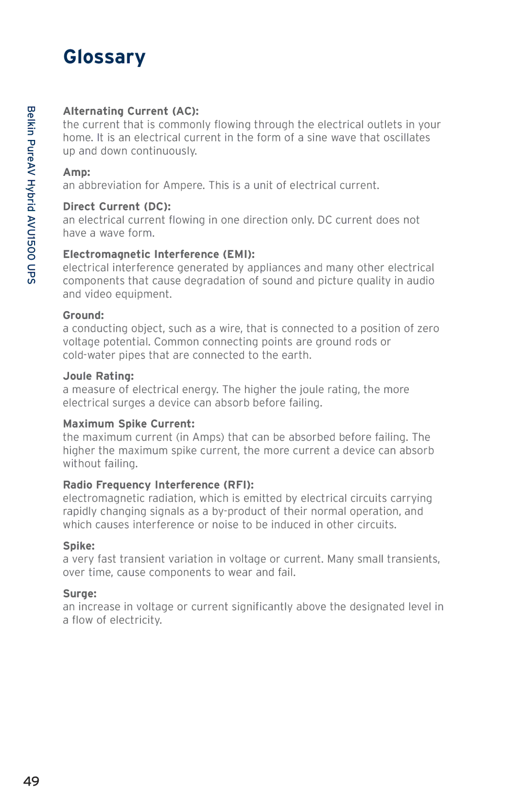 Belkin AVU1500, AP51300fc10-BLK user manual Glossary 