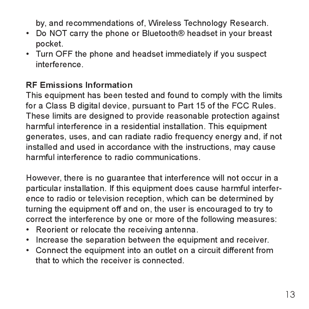 Belkin B3 user manual RF Emissions Information 