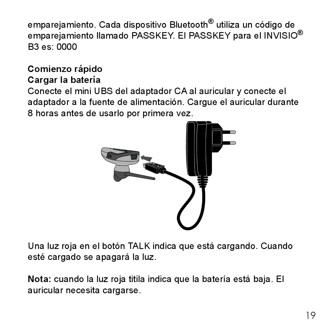 Belkin B3 user manual Comienzo rápido Cargar la batería 