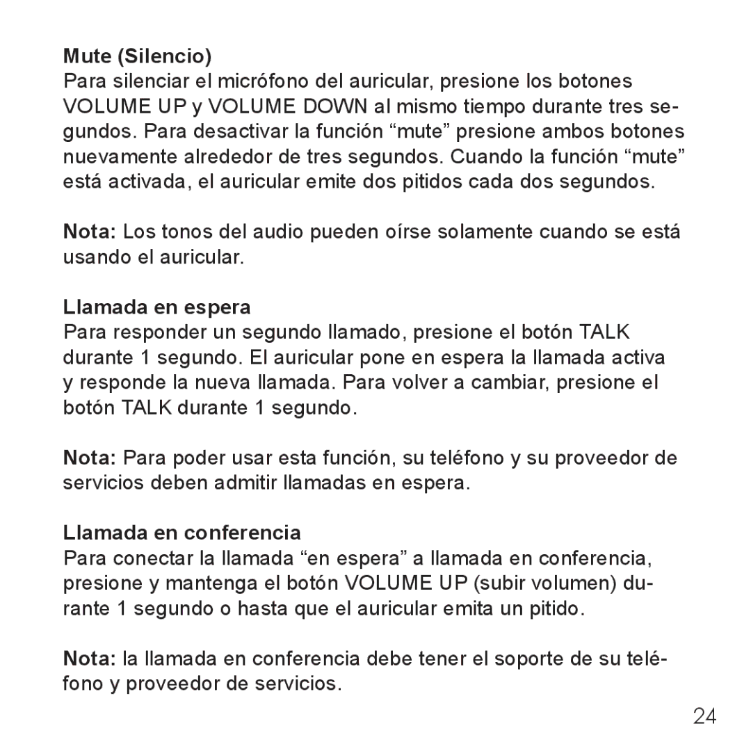 Belkin B3 user manual Mute Silencio, Llamada en espera, Llamada en conferencia 