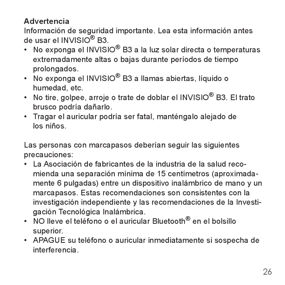 Belkin B3 user manual Advertencia 