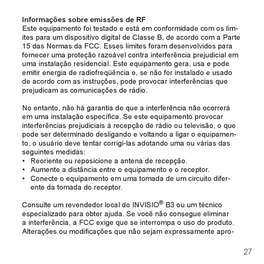 Belkin B3 user manual Informações sobre emissões de RF 