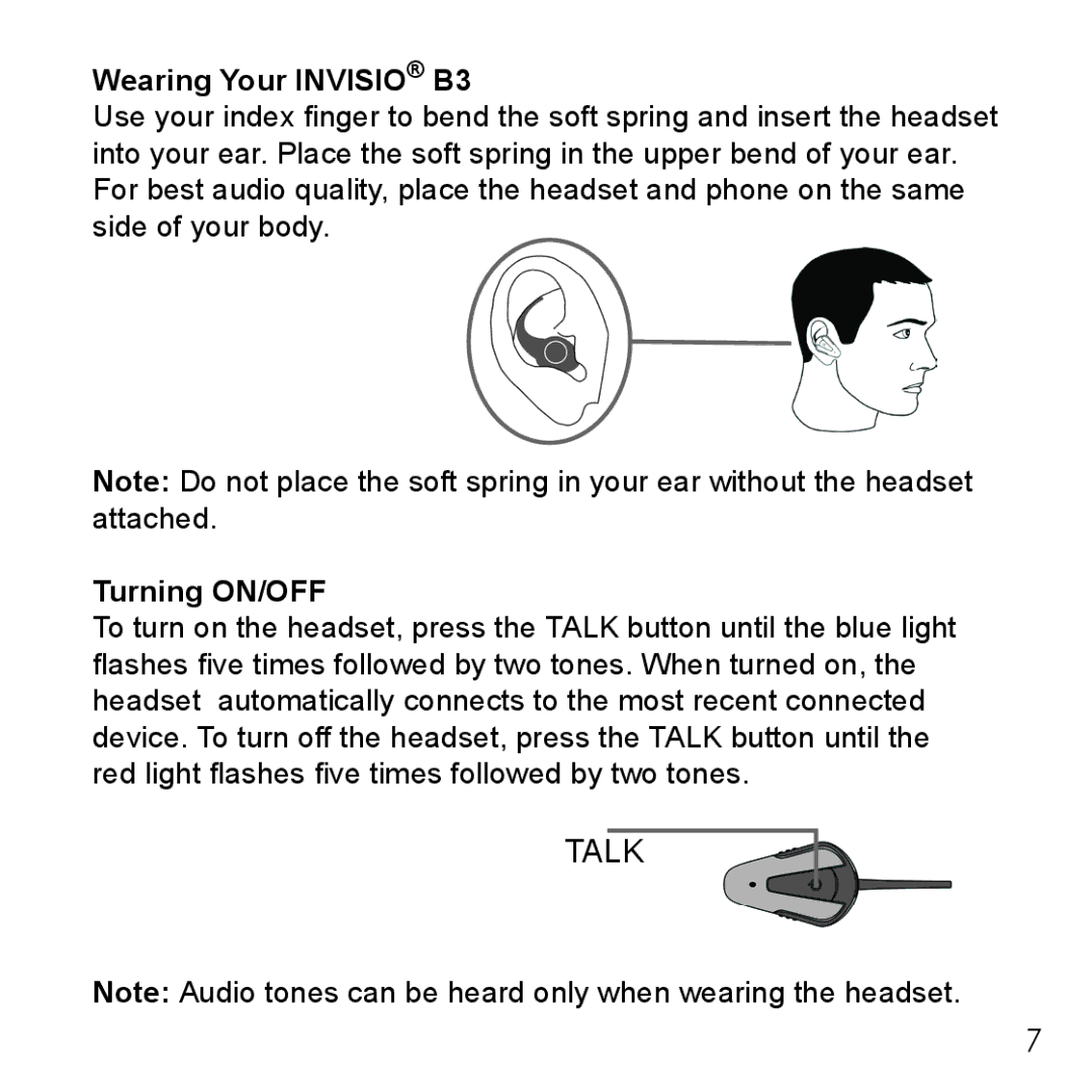 Belkin user manual Wearing Your Invisio B3, Turning ON/OFF 