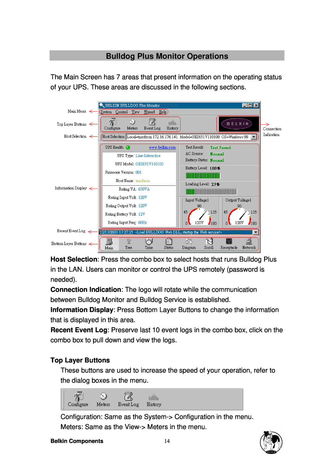 Belkin belkin bulldog plus- shutdown management software for windows Bulldog Plus Monitor Operations, Top Layer Buttons 