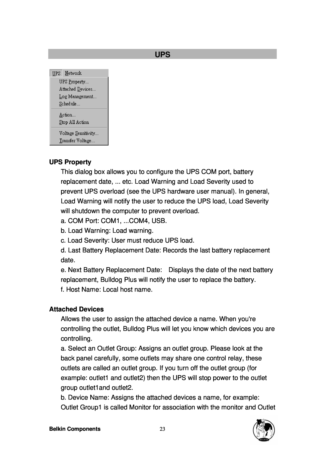 Belkin belkin bulldog plus- shutdown management software for windows user manual UPS Property, Attached Devices 