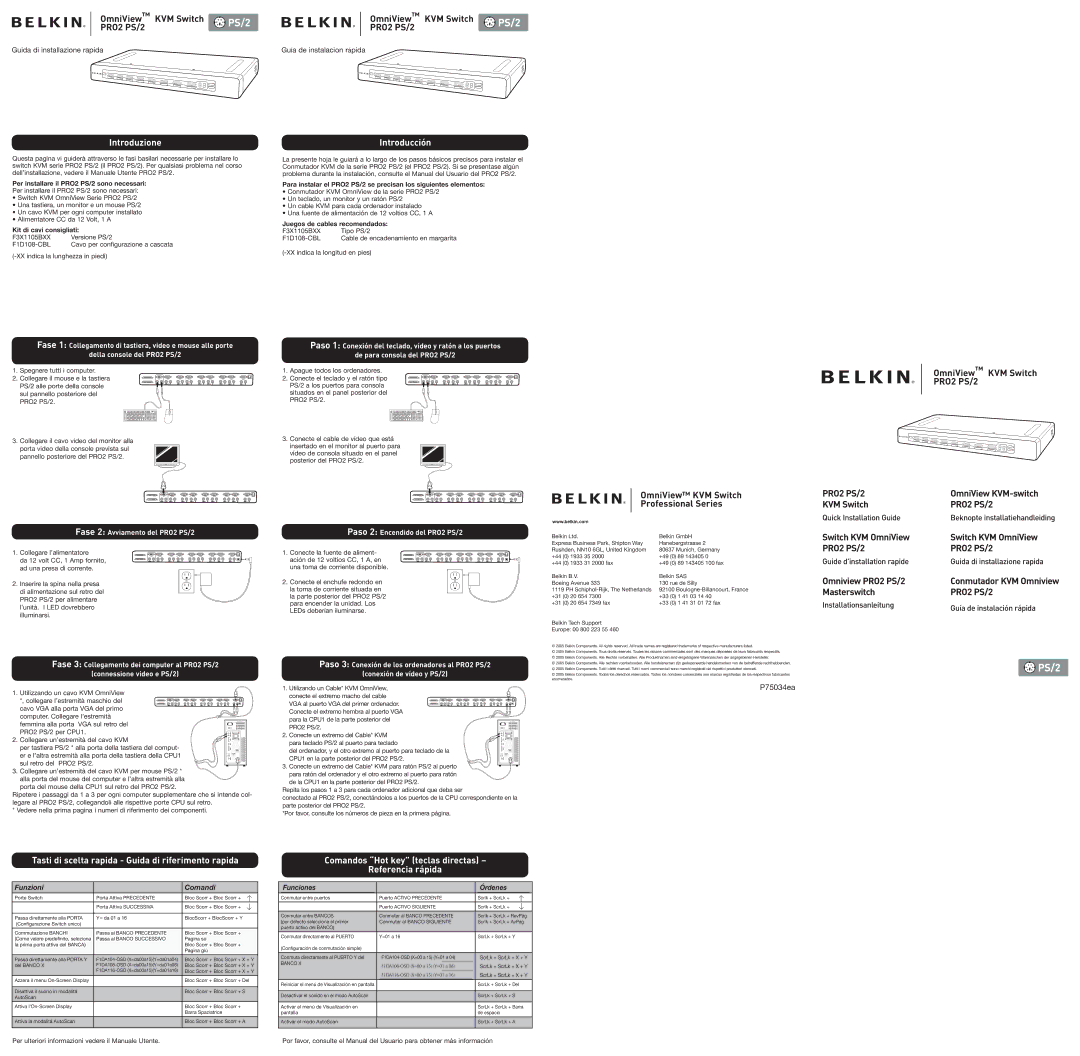 Belkin belkin manual Introduzione, Introducción, Tasti di scelta rapida Guida di riferimento rapida, Funzioni Comandi 