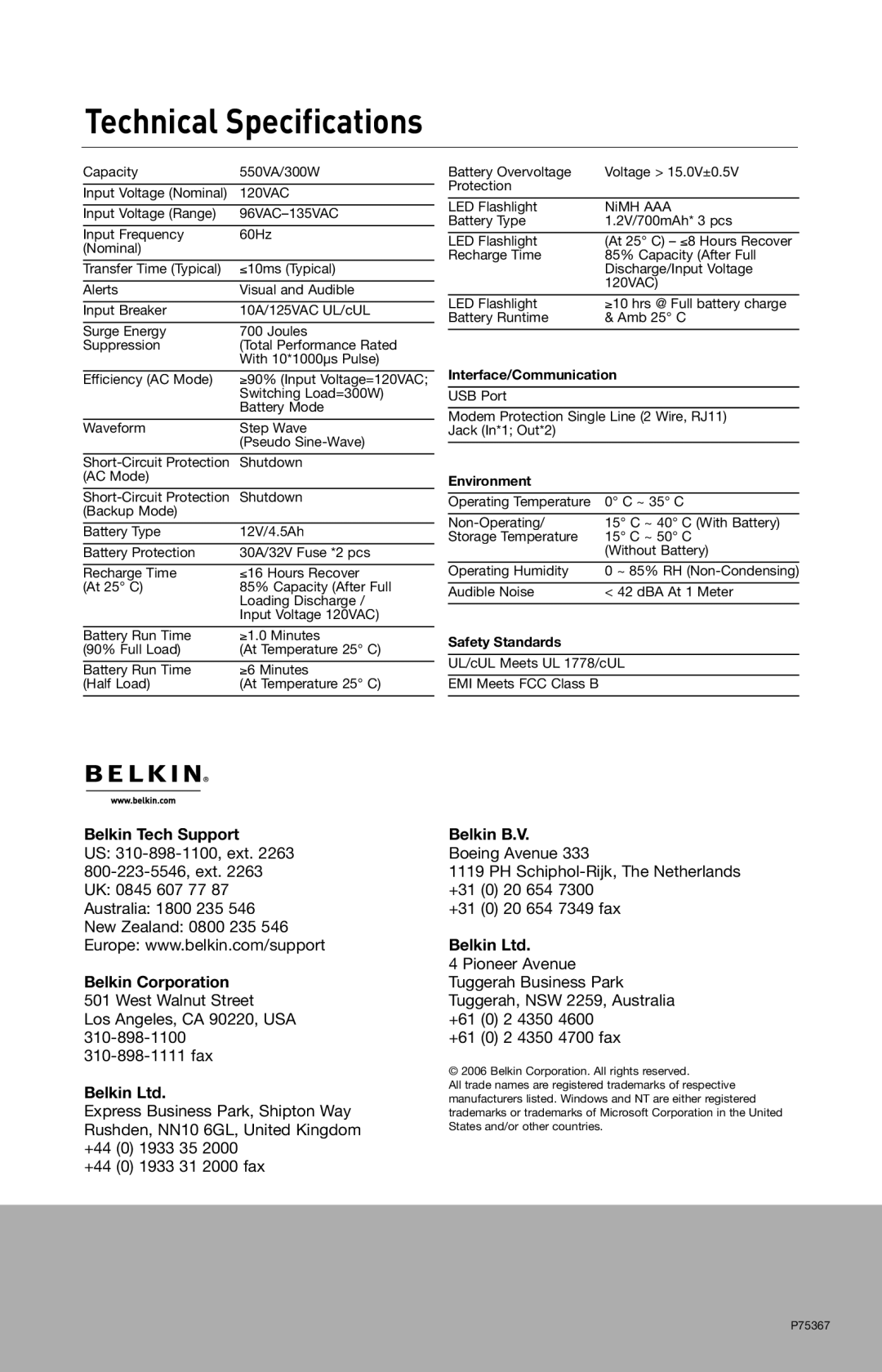 Belkin BU305500-USB user manual Belkin Tech Support Belkin B.V, Belkin Corporation 