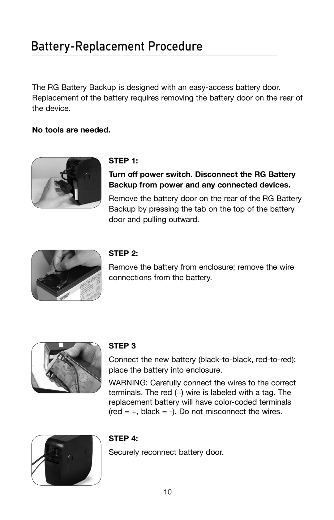 Belkin BU3DC000-12V user manual Battery-Replacement Procedure, No tools are needed 