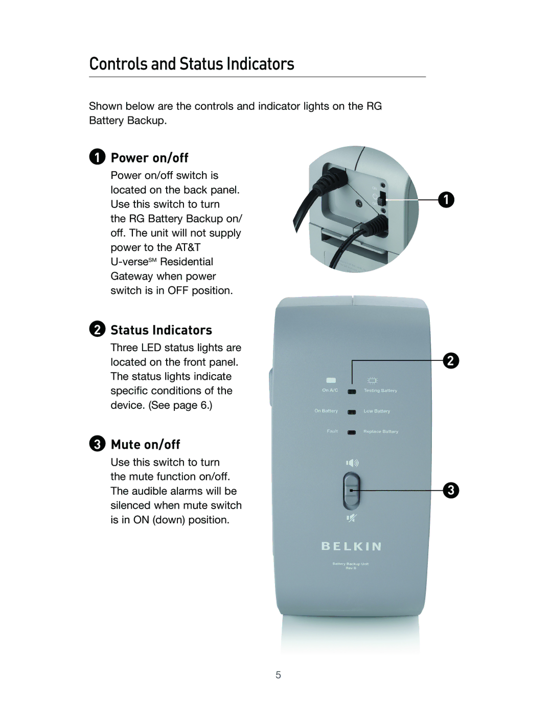 Belkin BU3DC001-12V user manual ControlsandStatusIndicators, Power on/off, Status Indicators, Mute on/off 