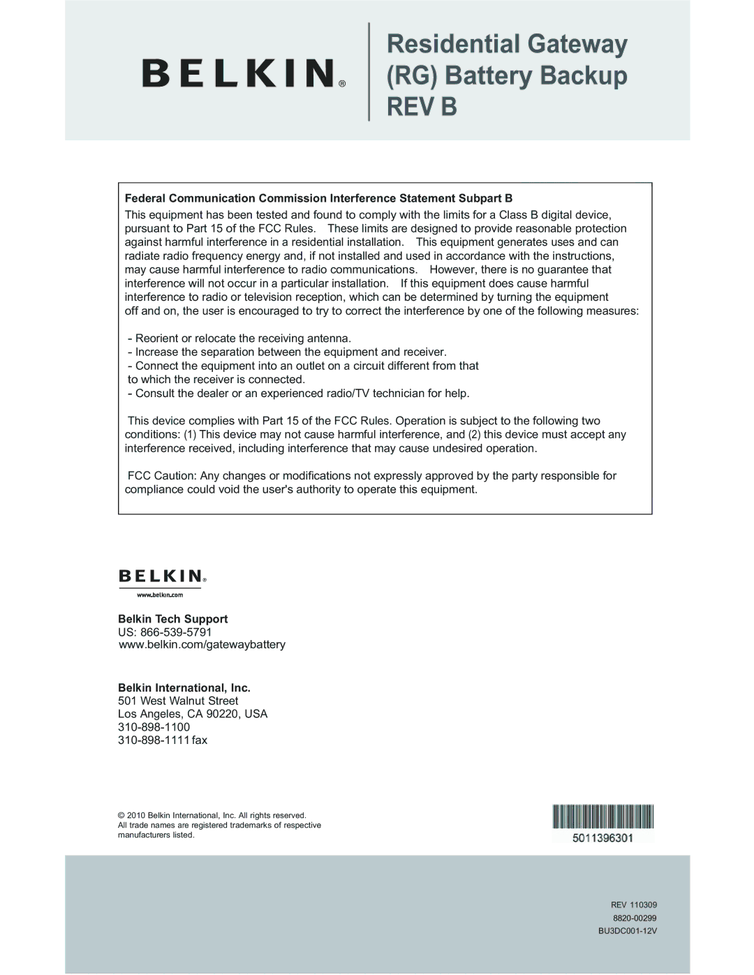 Belkin BU3DC001-12V user manual Rev B 