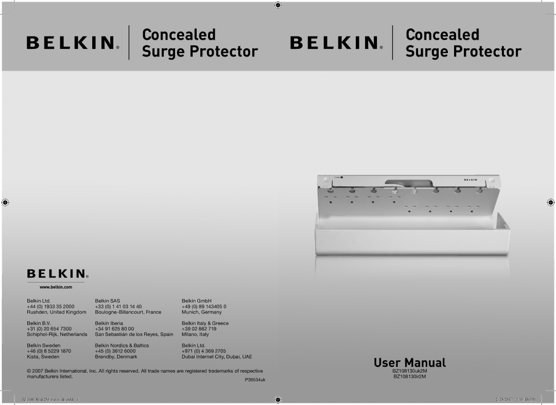 Belkin BZ108130IR2M user manual Concealed Surge Protector 