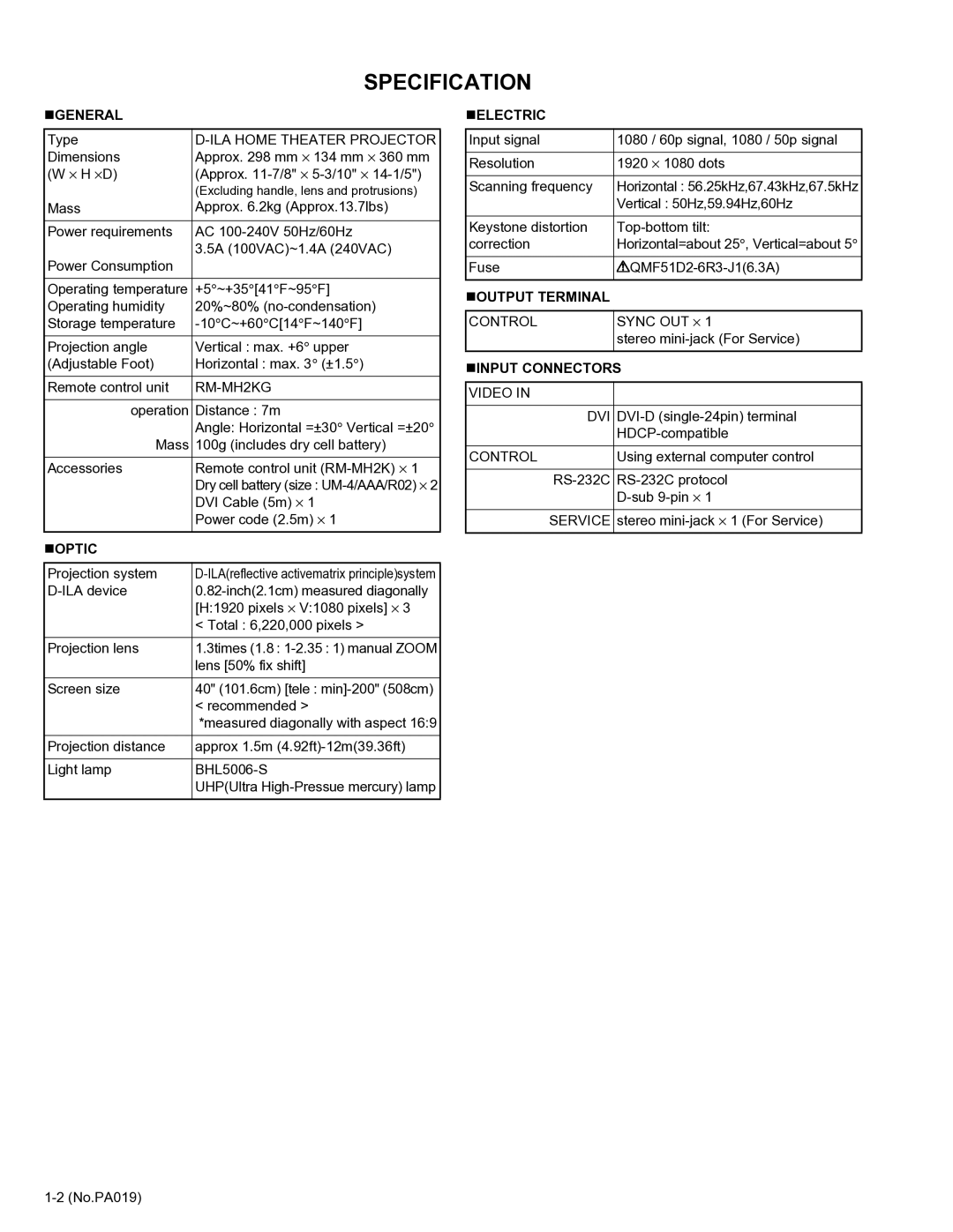 Belkin DLA-HD2KE, DLA-HD2KU service manual Specification 