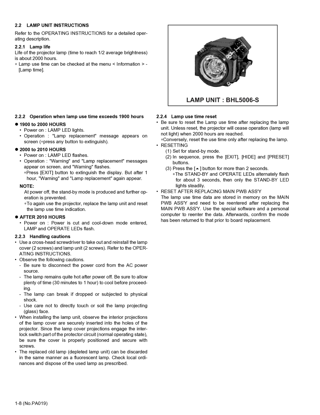 Belkin DLA-HD2KE, DLA-HD2KU service manual Lamp Unit Instructions 