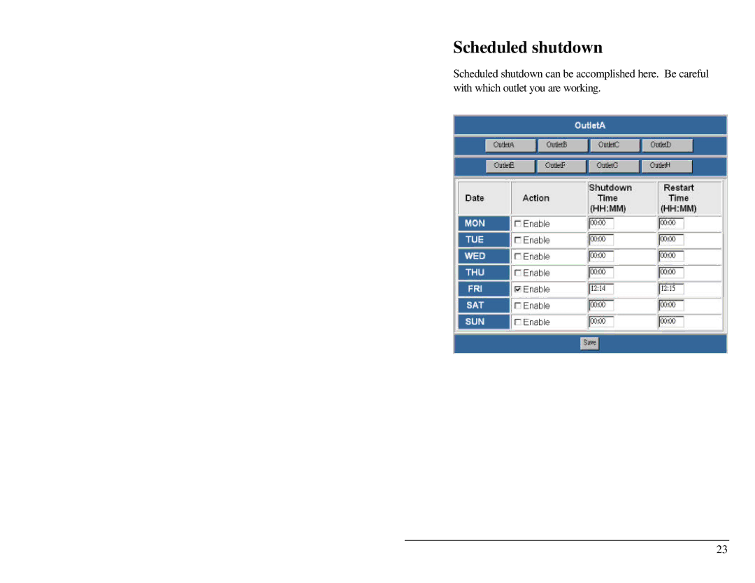 Belkin F1D001 user manual Scheduled shutdown 