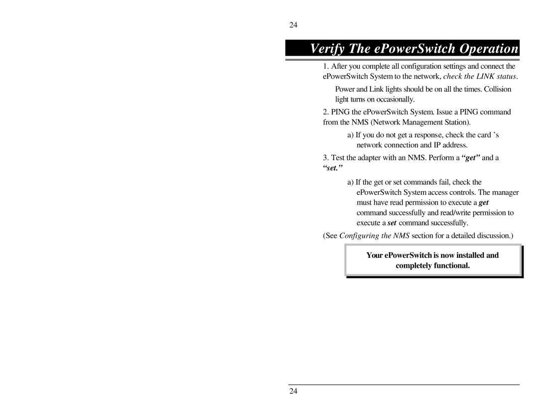 Belkin F1D001 user manual Verify The ePowerSwitch Operation, Set 