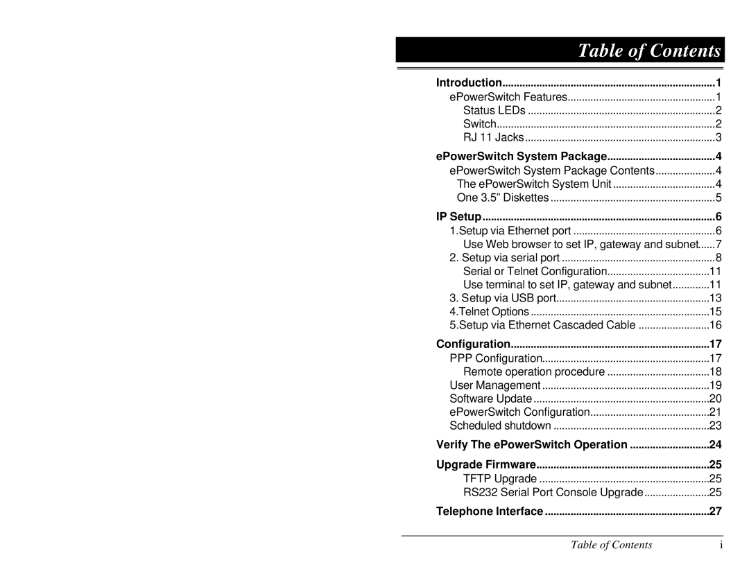 Belkin F1D001 user manual Table of Contents 