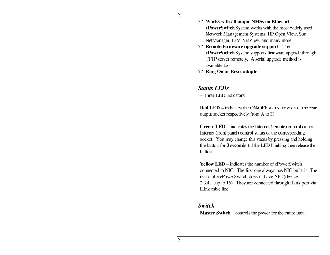 Belkin F1D001 user manual Status LEDs, Switch 