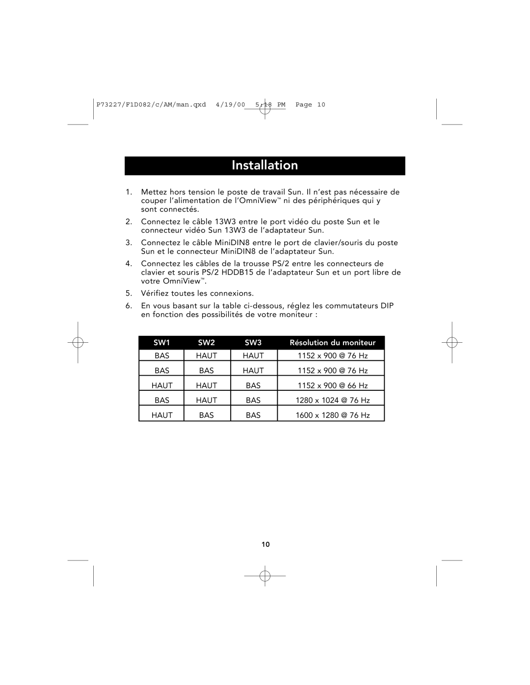 Belkin F1D082 user manual BAS Haut 