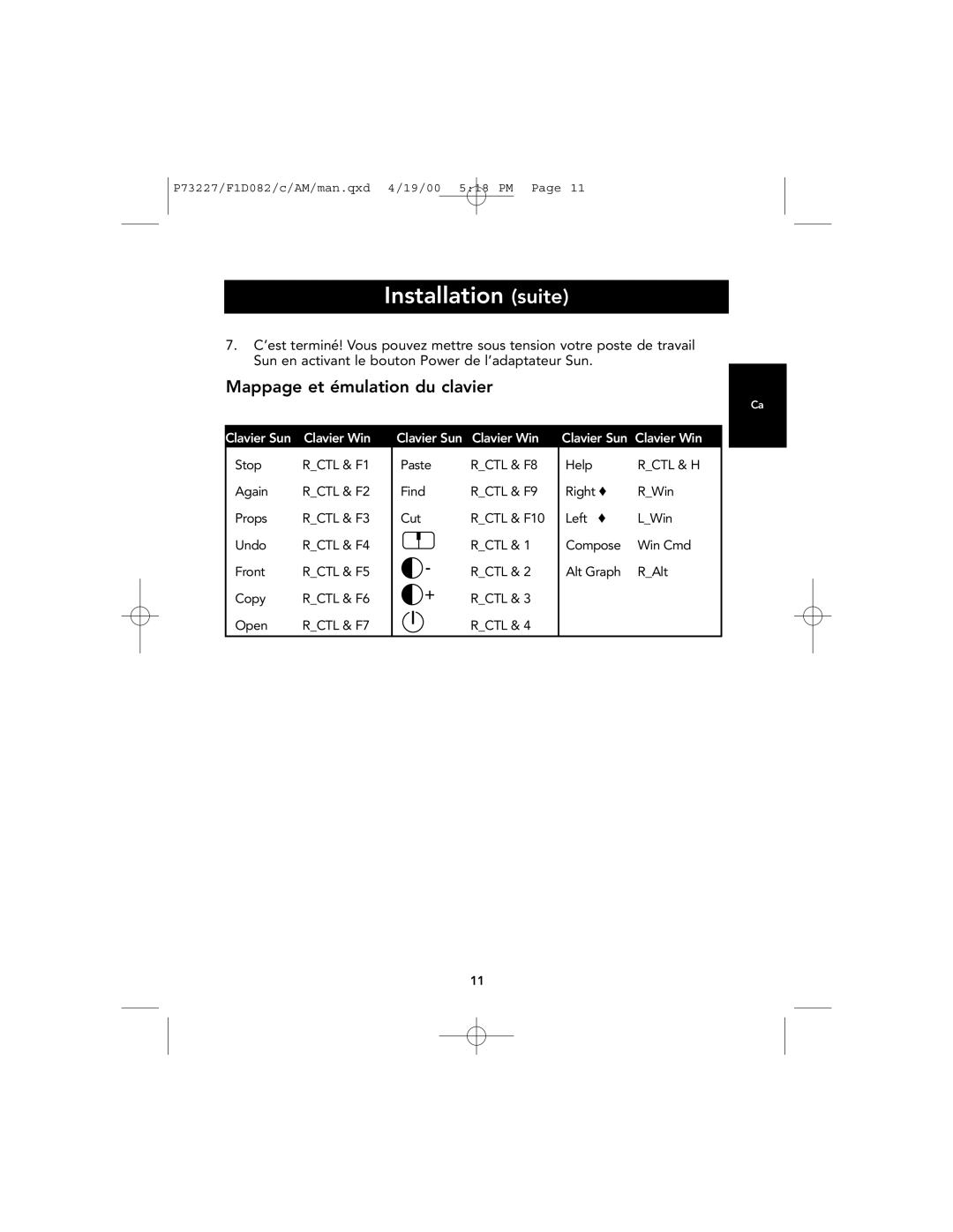 Belkin F1D082 user manual Installation suite, Mappage et émulation du clavier 