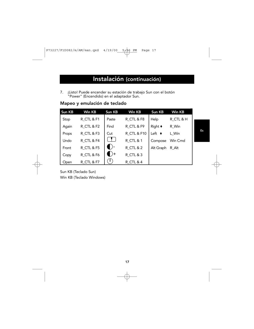 Belkin F1D082 user manual Instalación continuación, Mapeo y emulación de teclado 