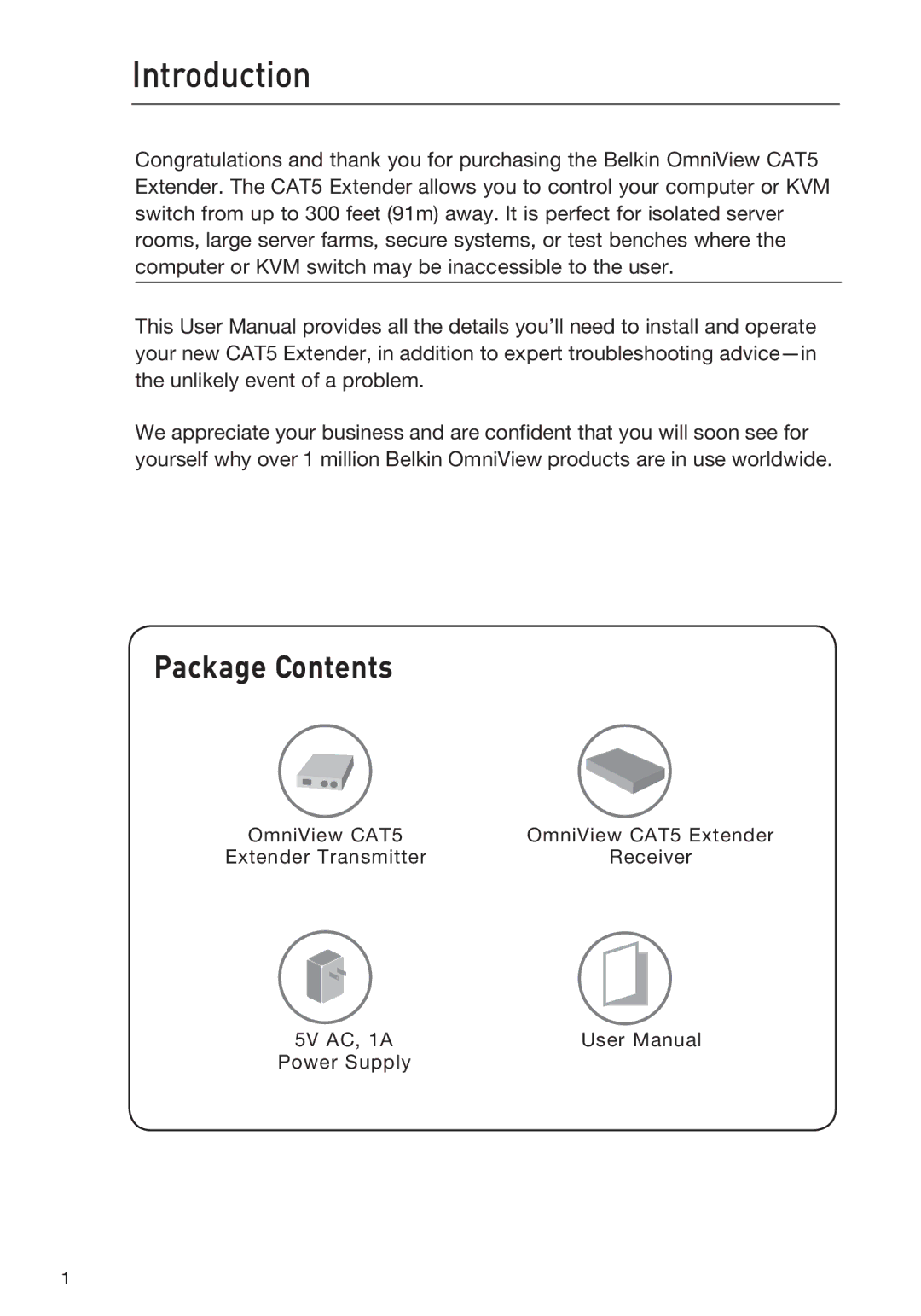 Belkin F1D084vea2 user manual Introduction, Package Contents 