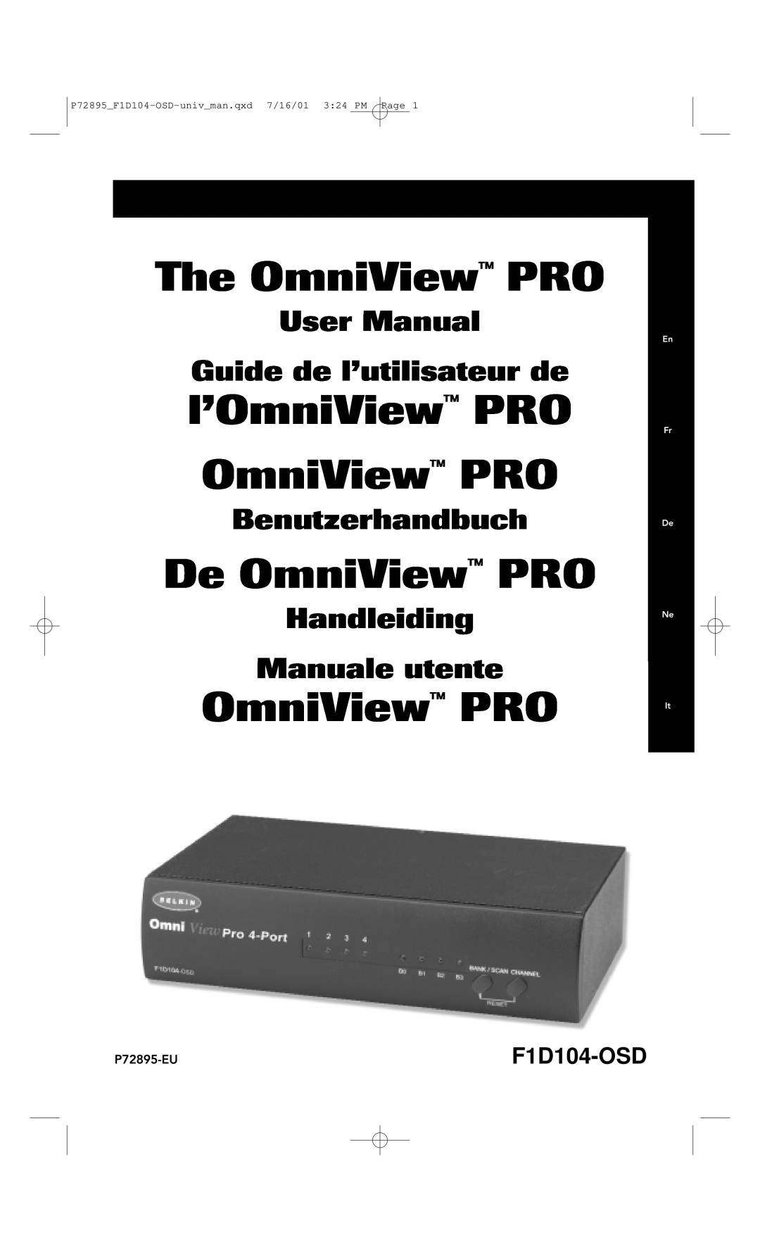 Belkin F1D104-OSD user manual The OmniView PRO, l’OmniView PRO OmniView PRO, De OmniView PRO, Benutzerhandbuch 
