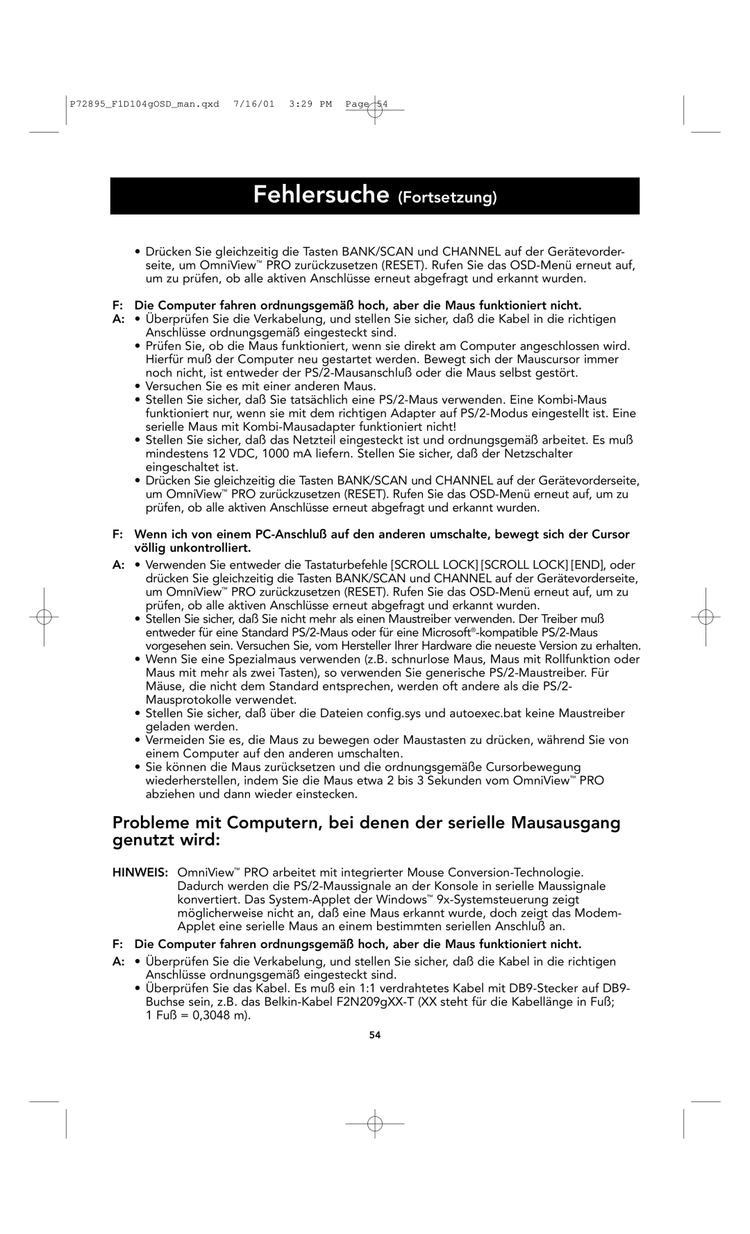 Belkin F1D104-OSD user manual Fehlersuche Fortsetzung 