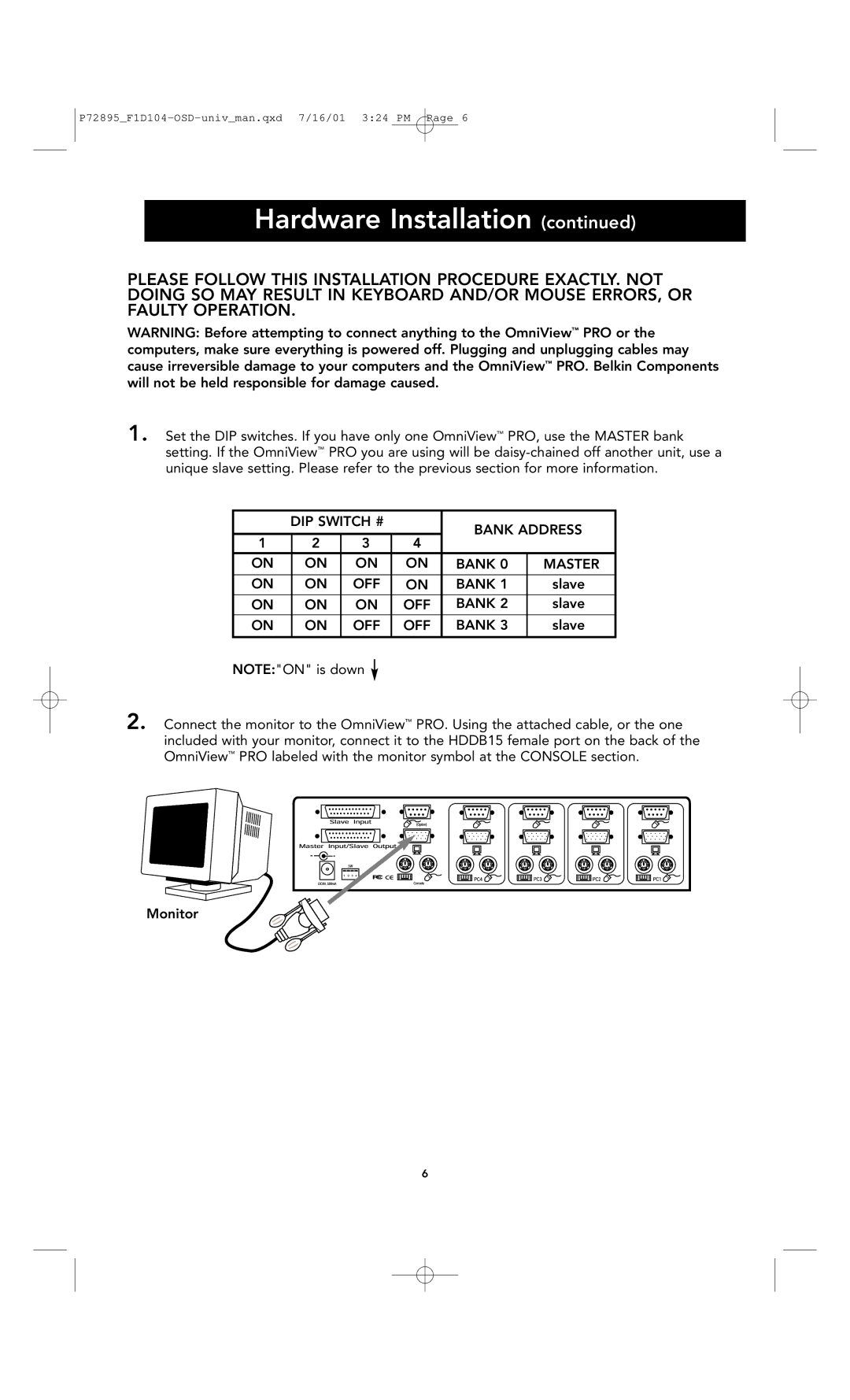 Belkin F1D104-OSD user manual DIP Switch # Bank Address 