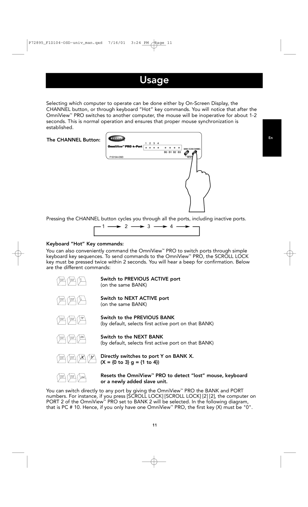 Belkin F1D104-OSD user manual Usage 