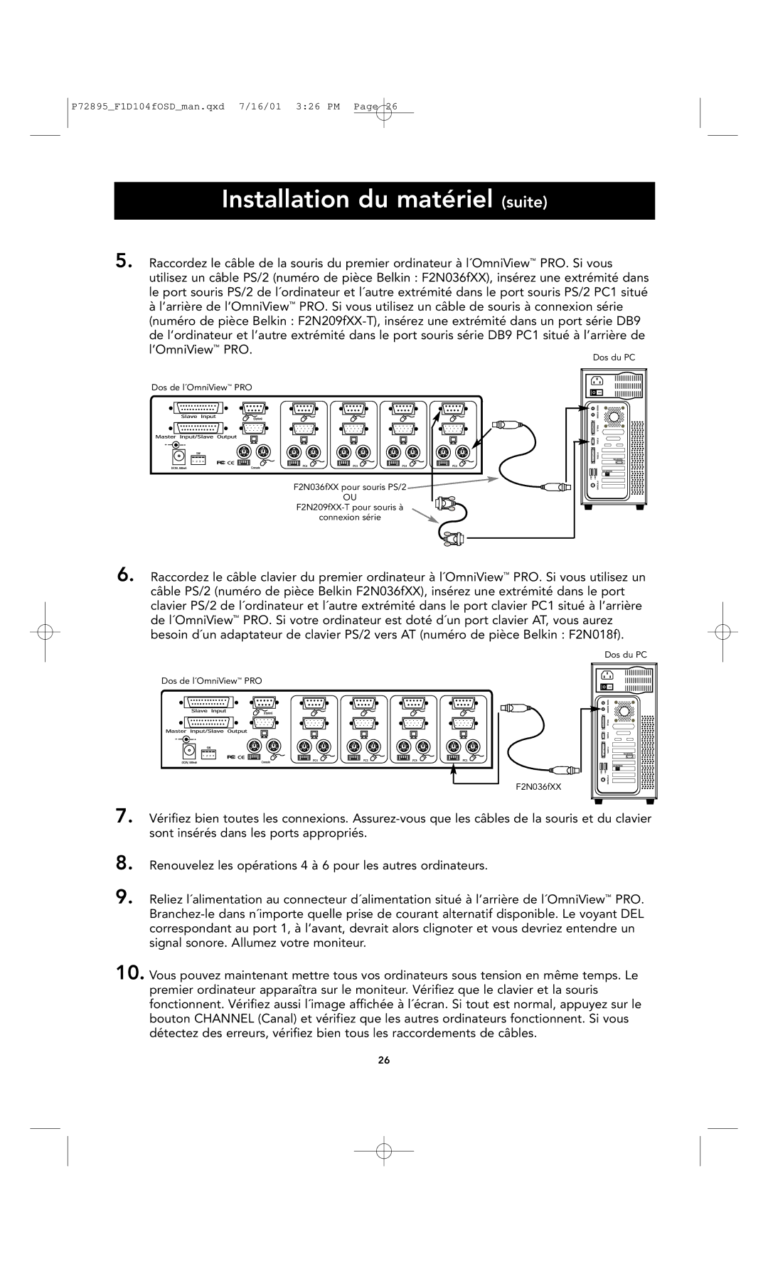 Belkin F1D104-OSD user manual Dos du PC Dos de l´OmniView PRO F2N036fXX 