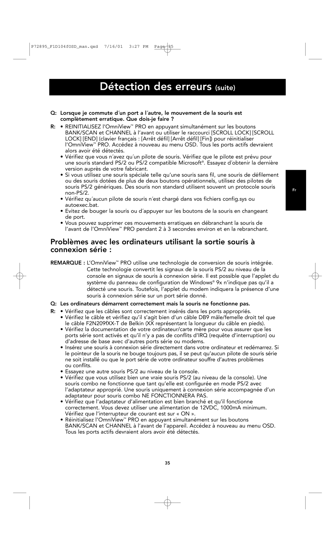 Belkin F1D104-OSD user manual Détection des erreurs suite 