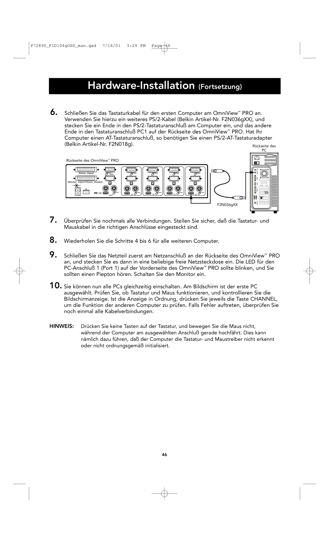 Belkin F1D104-OSD user manual Rückseite des OmniView PRO F2N036gXX 