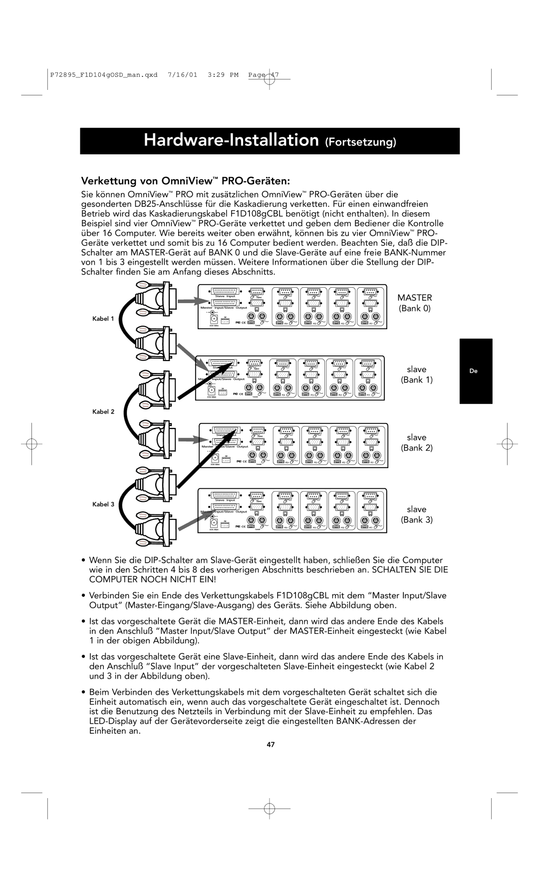 Belkin F1D104-OSD user manual Verkettung von OmniView PRO-Geräten 