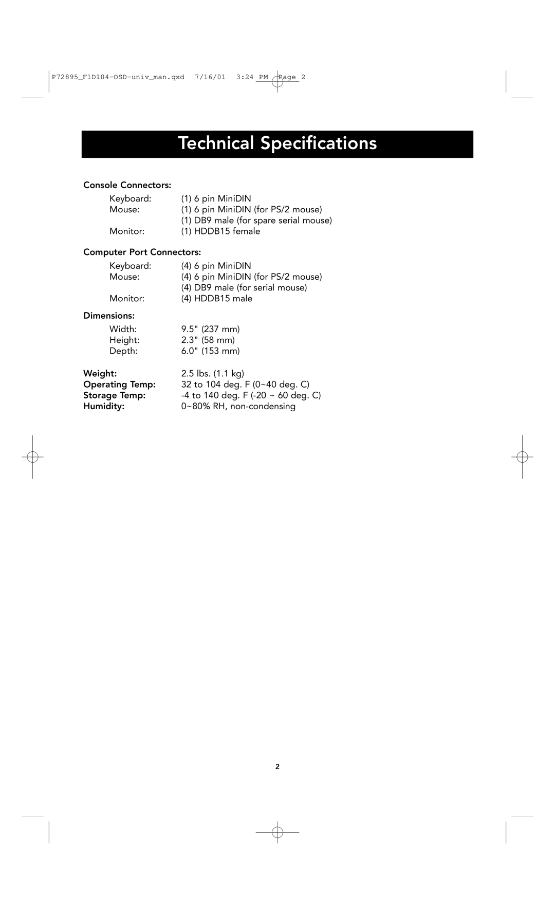 Belkin F1D104-OSD user manual Technical Specifications 