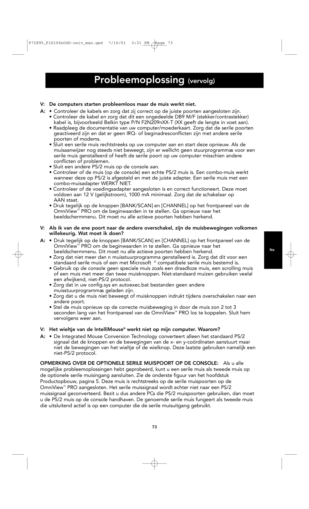 Belkin F1D104-OSD user manual Probleemoplossing vervolg 