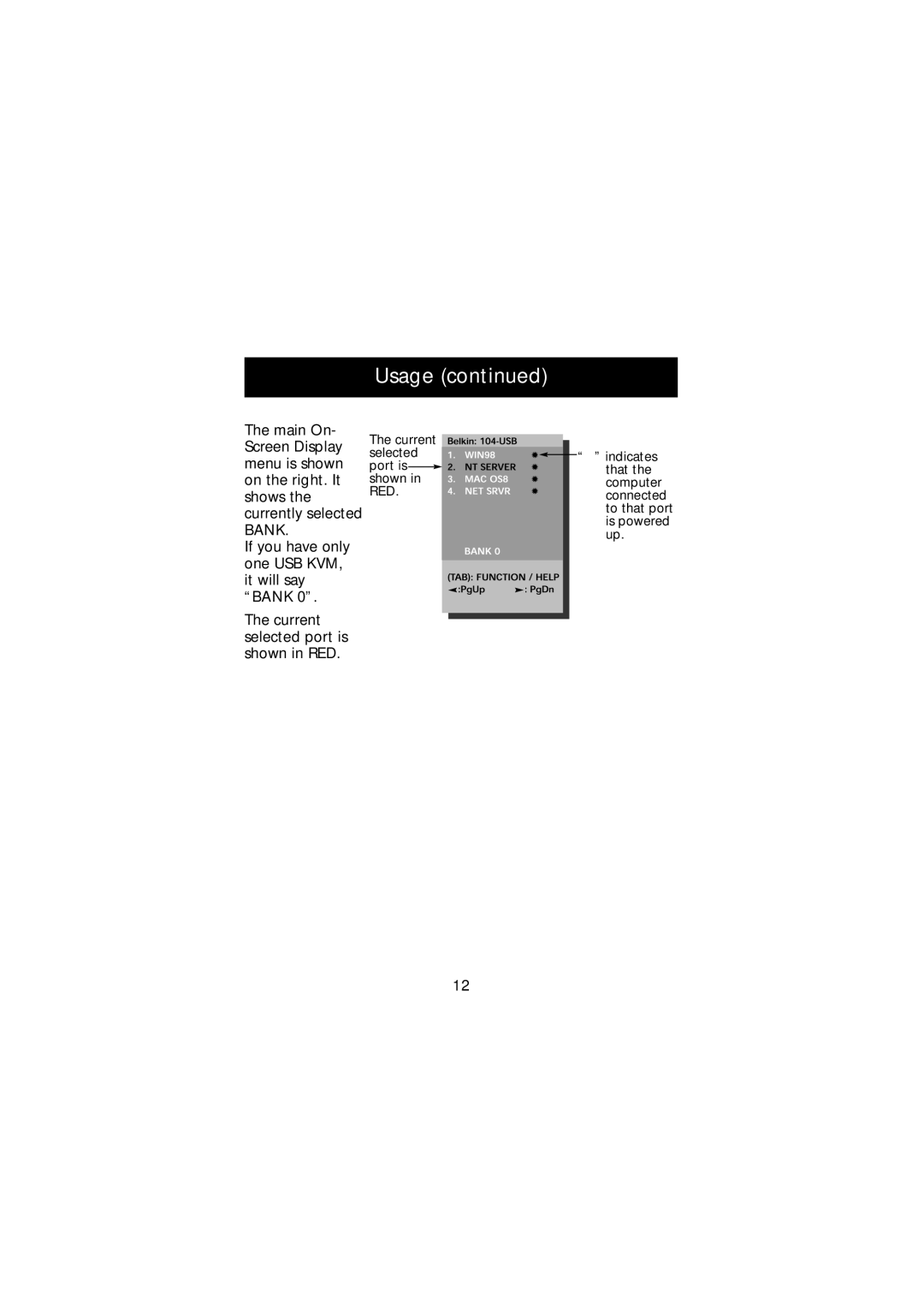 Belkin F1D104-USB manual Usage 