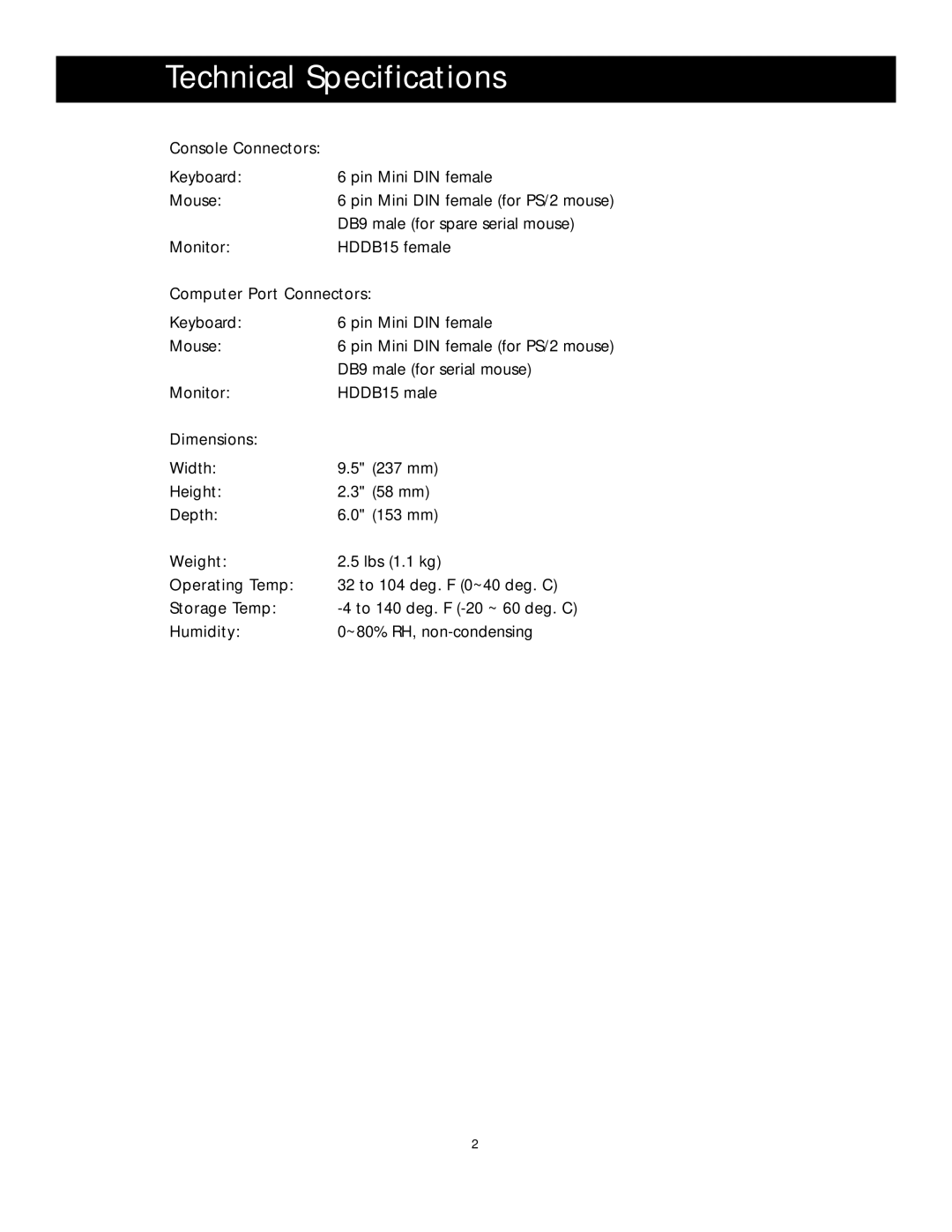 Belkin F1D104 manual Technical Specifications 