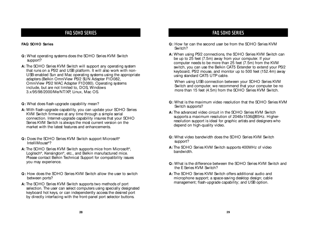 Belkin F1D5102P, F1DS104T, F1DS102T, F1DS104P user manual FAQ Soho Series 