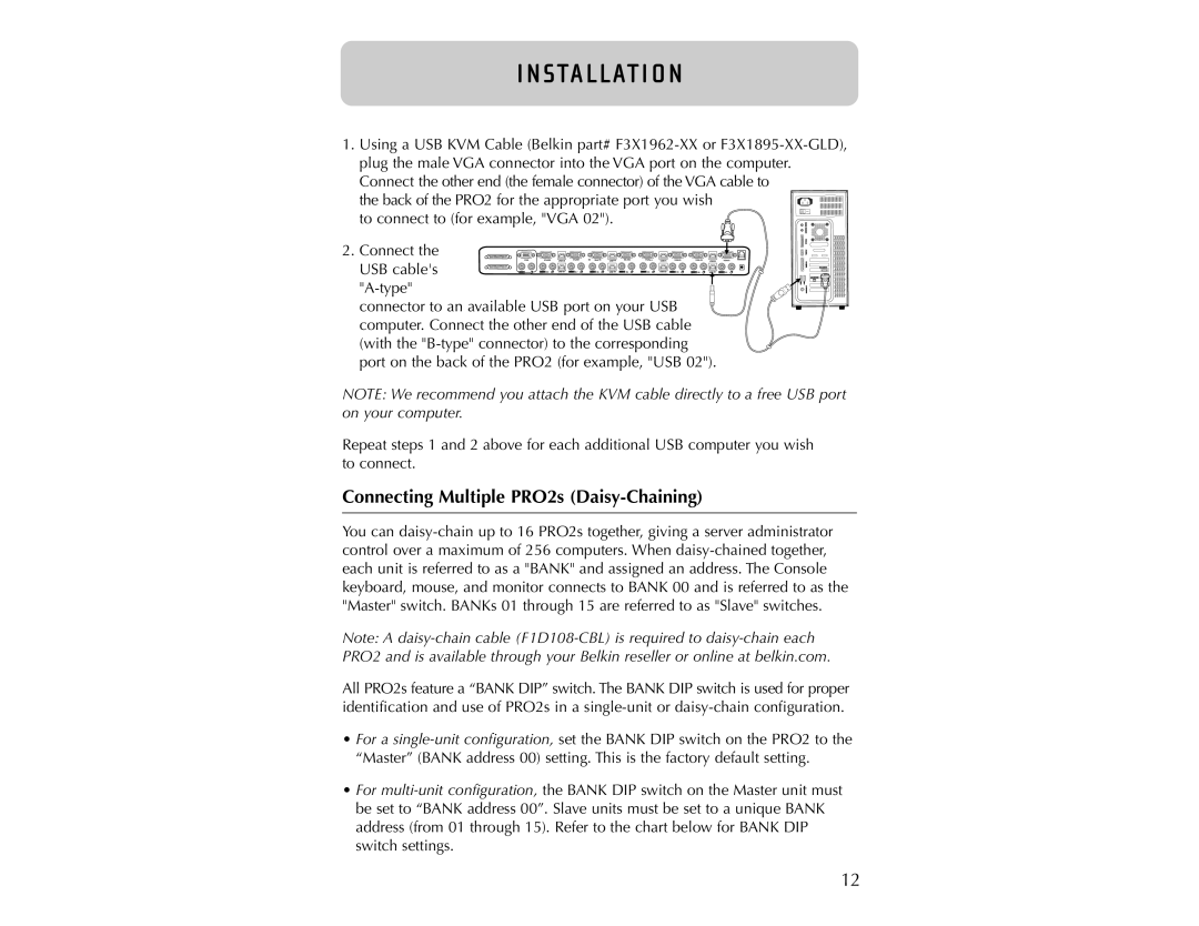 Belkin F1DA104T user manual Connecting Multiple PRO2s Daisy-Chaining, USB cables 